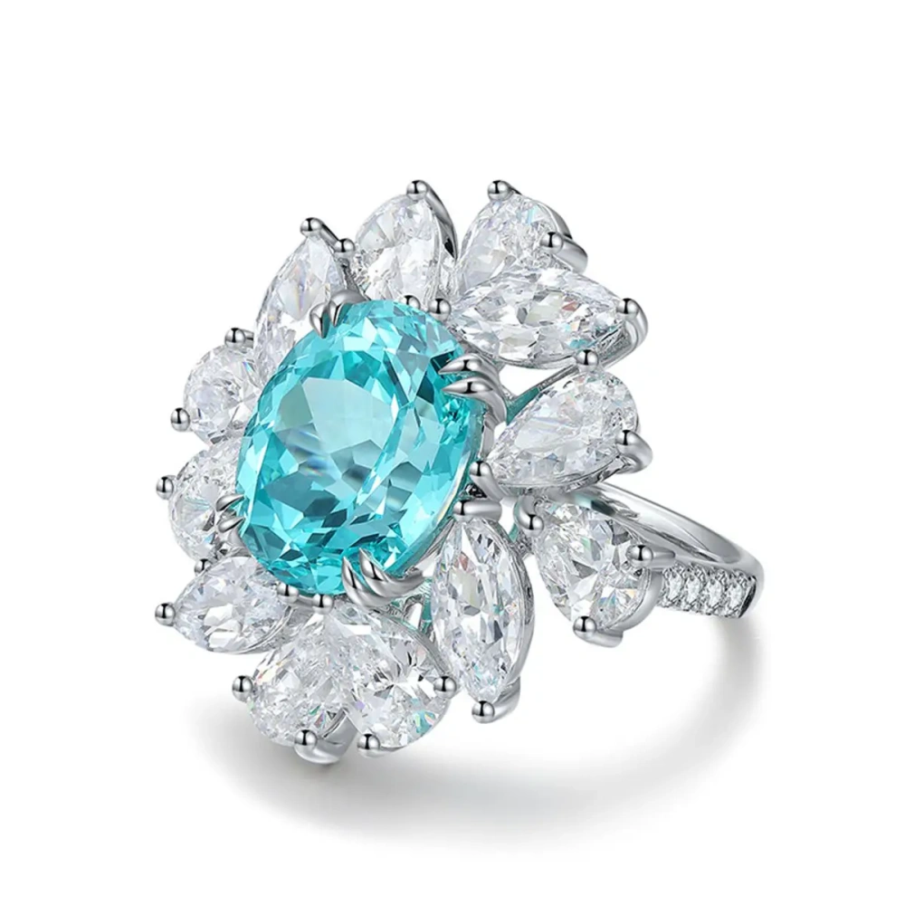 ShanLover Brand Simple Flower S925 Sterling Silver Oval Shaped Cultivated  Stone Lab Grown Gemstones Ring for Women