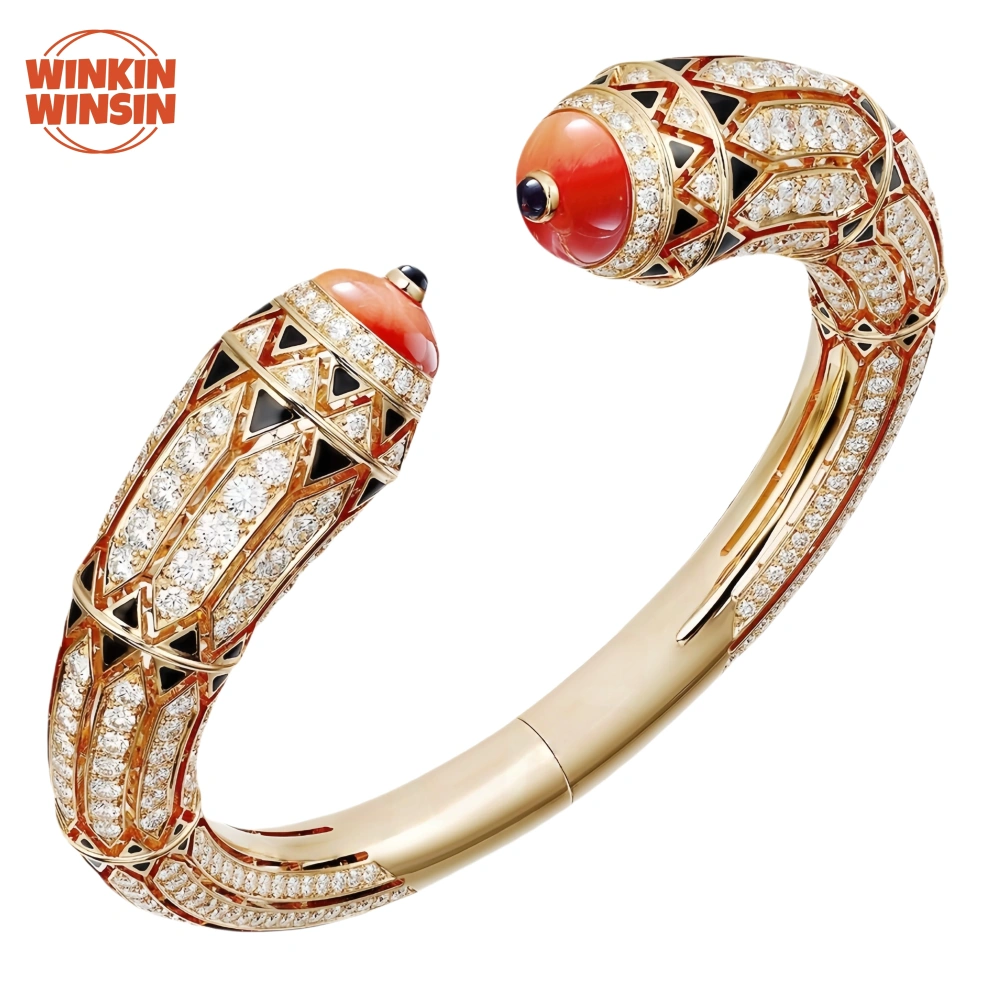 Winkin Winsin Brand Designer Real 925 Sterling Silver Cuff Bracelet For Women Bangle Carbon Diamond Gemstones Bangles Jewelry
