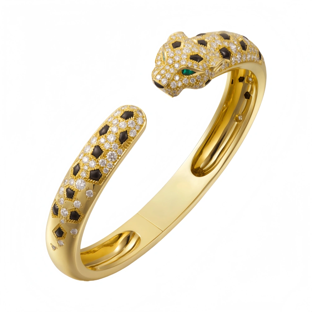 Winkin Winsin Brand Designer 925 Sterling Silver Cuff Bangle For Women Carbon Diamond Cheetah Leopard Bangles Bracelet Jewelry
