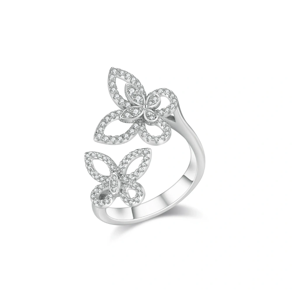 ShanLover Brand Double Butterfly 925 Silver Ring For Women Luxury High End Gemstones Opening Sterling Silver Rings Jewelry