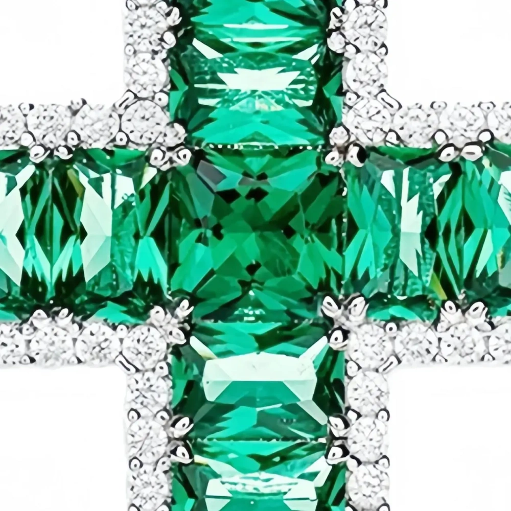 Winkin Winsin Brand 925 Sterling Silver Cross Full Gemstones Pendant Chain Necklace Jewelry Unisex Green Carbon Diamond Pendants
