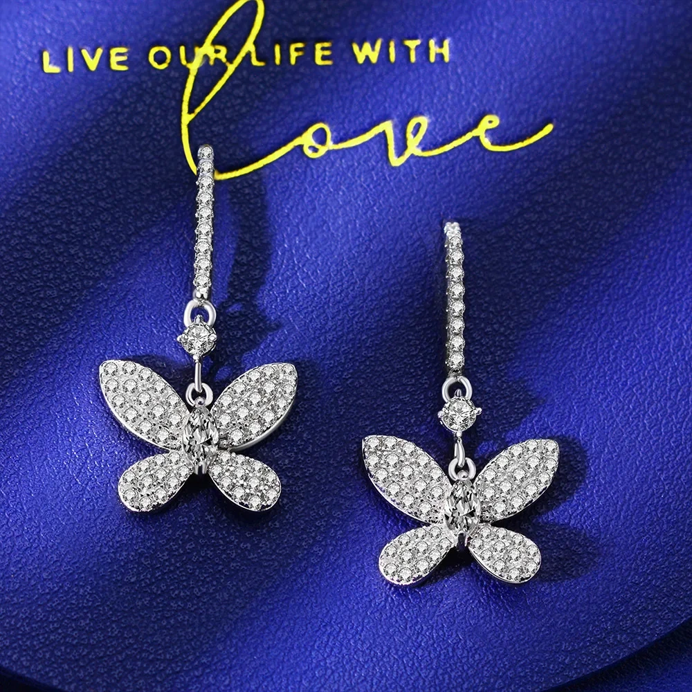 Winkin Winsin S925 Marquise 3*6 Bowknot Earrings 0.25ct European And American Luxury Full Diamond Ear Hooks