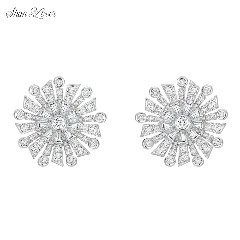 ShanLover Brand 5A Level 925 Sterling Silver Ear Studs Snowflake Zircon Stud Earring Desig Luxury Fashion Jewelry