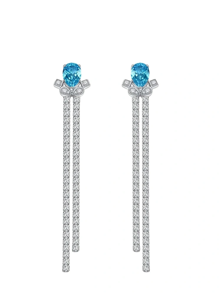 Winkin Winsin 925 Sterling Silver 1.5ct Water Drop Lab Grown Gemstones High Carbon Diamond Earrings For Women Long Style