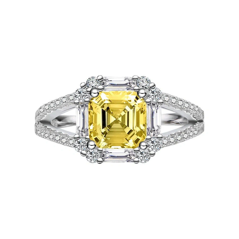 Winkin Winsin s925 sterling silver jewelry, 2-carat square Aschemusan stone women's ring