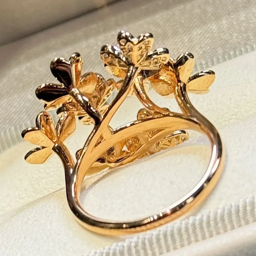 Winkin Winsin 925 Sterling Silver New Style Luxury Brand Designer Clover Two-Tone Diamond Accented Ring CMA Certificate Jewelry