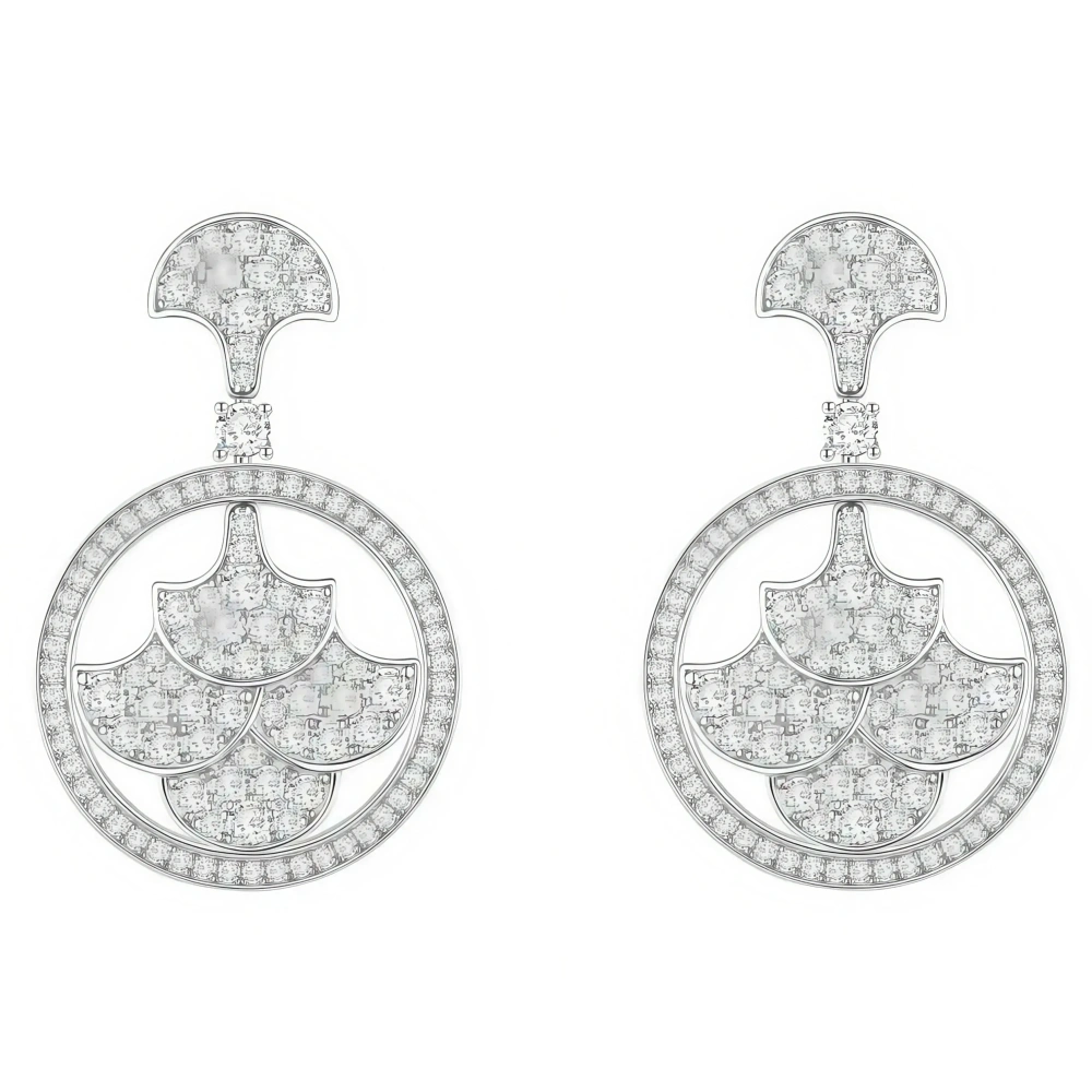 ShanLover Brand CMA Certificate 5A Level High Quality 925 Sterling Silver Diamond Circle Fan Zircon Drop Earrings Jewelry