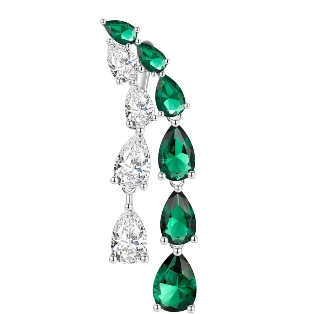 ShanLover Brand AAAAA Grade 925 Sterling Silver Double Row Pear Shaped Teardrop Diamond Tassel Earrings Zircon Jewelry