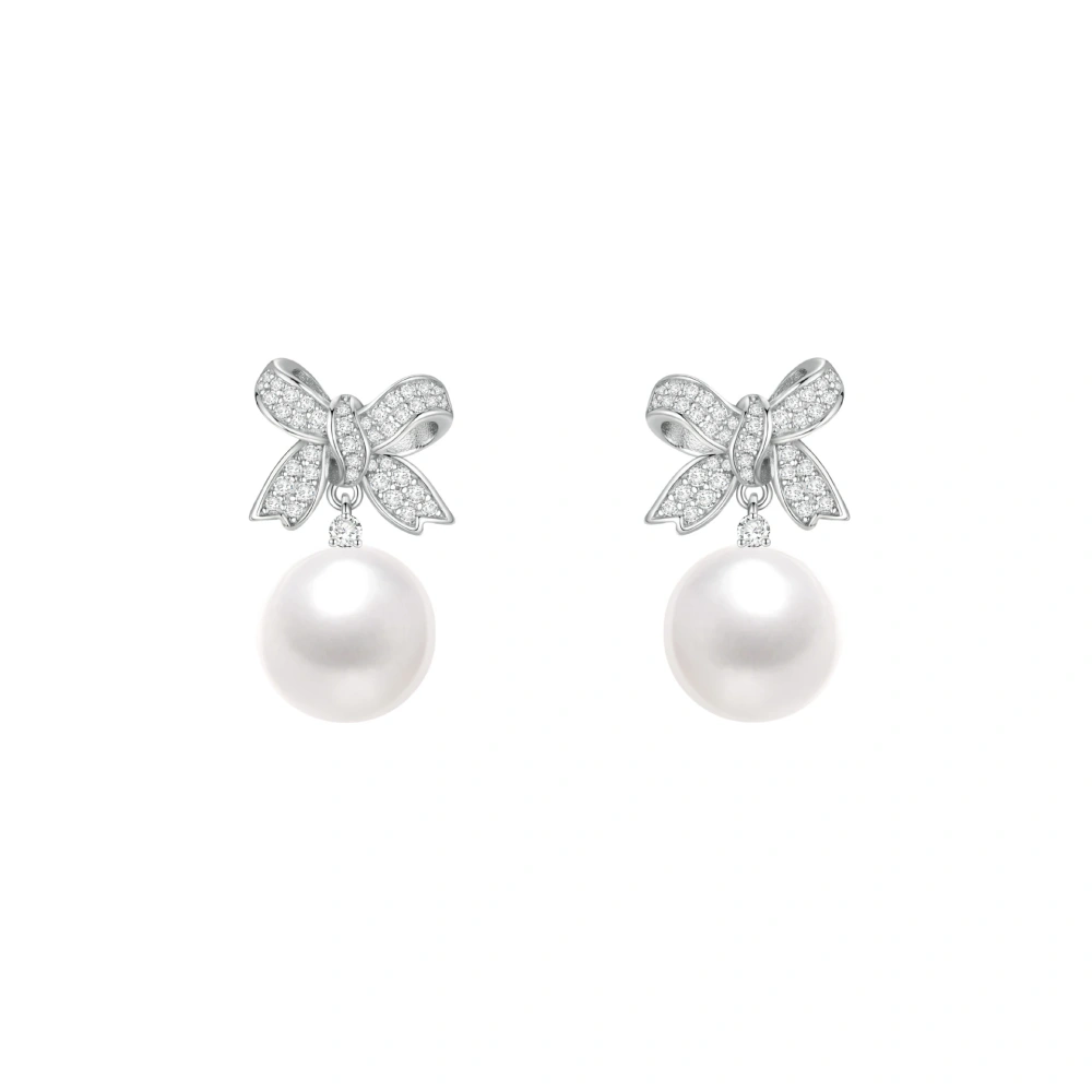ShanLover Brand 5A Grade 925 Sterling Silver Pearl Pendant Bow Zircon Drop Earrings Luxury High End Niche Design Jewelry