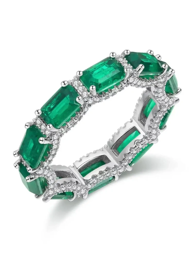 ShanLover Brand 925 Sterling Silver Rings Jewelry Diamond Green Sugar Square Ring High End Full Diamond Gemstone Fashion Jewelry