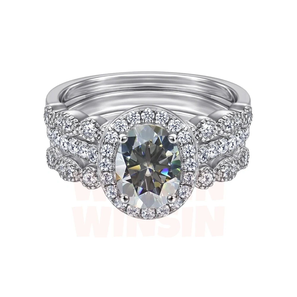 Winkin Winsin s925 sterling silver 1.5-carat oval Moissanite ring for women's silver jewelry, exuding a sense of luxury