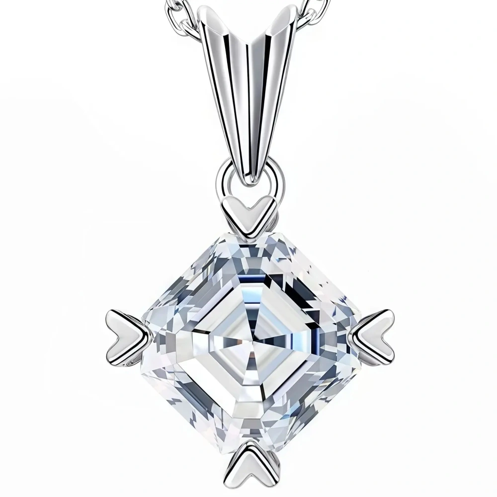 ShanLover Brand Hot Sales S925 Sterling Silver Asche Square Pendant Necklaces Jewelry 1ct Moissanite Diamond Necklace for Women