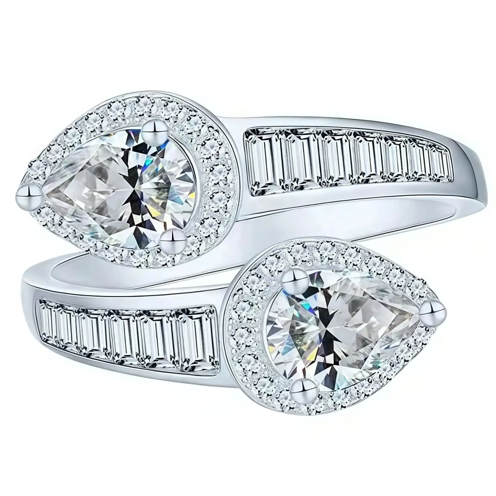 ShanLover Brand Teardrop Shaped Moissanite Ring Square Row Diamond S925 Sterling Silver Loose-Fitting Elegant Jewelry