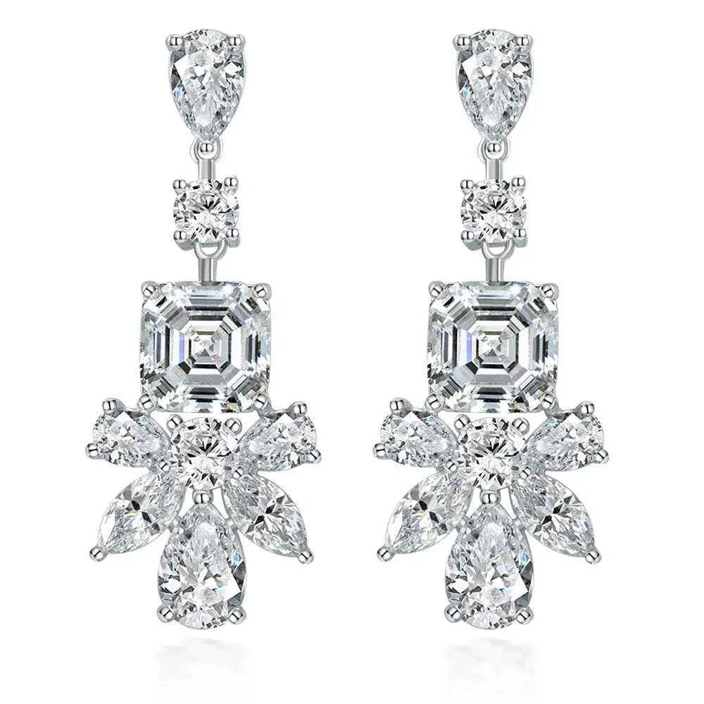 Winkin Winsin 4 Carat White Lab Grown Gemstones High Carbon Diamond Earrings 925 Sterling Silver Earrings Jewelry