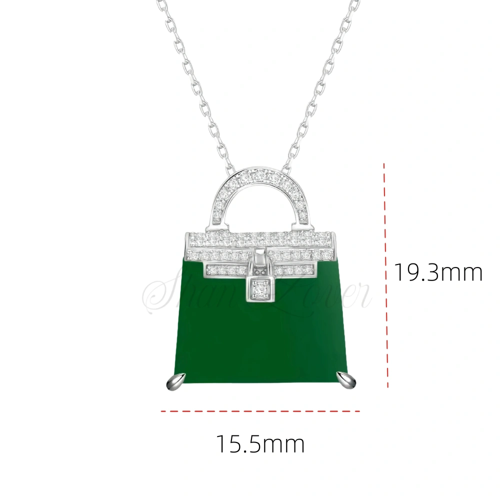 ShanLover Brand Designer Luxury 925 Sterling Silver Pendant Handbag Style Necklace For Women Green Gemstones Pendants Jewelry