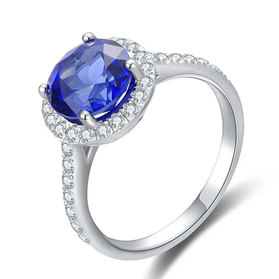 ShanLover Brand MGI Top Grade Sapphire Rings Lab Grown Blue Sapphire Gemstones Wedding Ring Women 925 Sterling Silver Jewelry