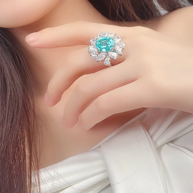ShanLover Brand Simple Flower S925 Sterling Silver Oval Shaped Cultivated  Stone Lab Grown Gemstones Ring for Women