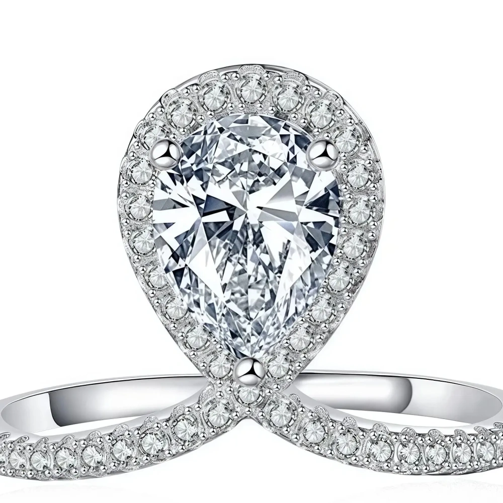 ShanLover Brand Teardrop Shaped Moissanite Diamond Ring for Women S925 Sterling Silver Light Luxury Sparkling Finger Accessory