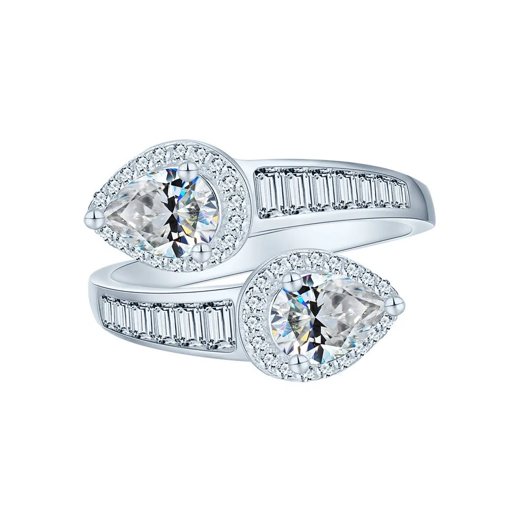 ShanLover Brand Teardrop Shaped Moissanite Ring Square Row Diamond S925 Sterling Silver Loose-Fitting Elegant Jewelry