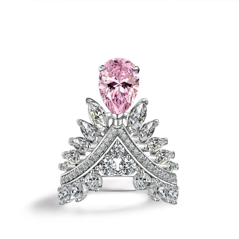 Winkin Winsin 2ct Pear-shaped 7*10 Feather Crown High-grade High-Carbon Diamond Pink S925 Silver Ring