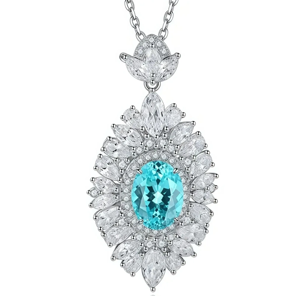 ShanLover Brand  Luxury Brand Designer Trendy Paraiba 925 Sterling Silver Fashion Necklace Cultivated Gemstone Pendant Silver