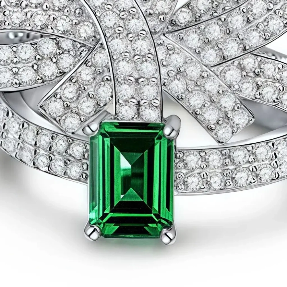 Winkin Winsin 1ct Zambian Color Cultured Emerald 5*7 Bowknot Ring 925 Silver
