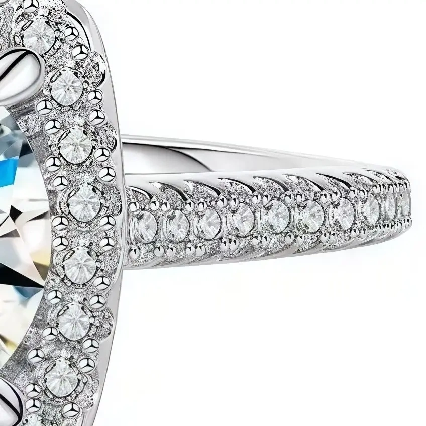 ShanLover Brand 1ct Moissanite Diamond Ring S925 Sterling Silver Square Baguette Cut Engagement Ring with Accented Diamonds
