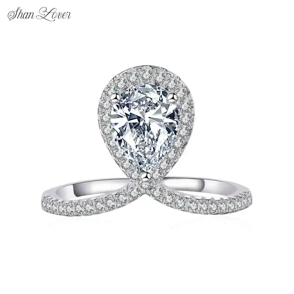ShanLover Brand Teardrop Shaped Moissanite Diamond Ring for Women S925 Sterling Silver Light Luxury Sparkling Finger Accessory
