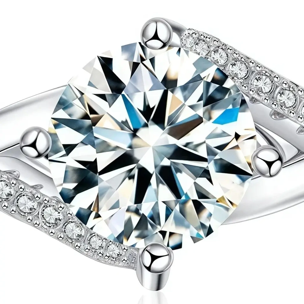 ShanLover Brand round Moissanite Ring S925 Sterling Silver Engagement Wedding Diamond Ring Elegant Jewelry for Women