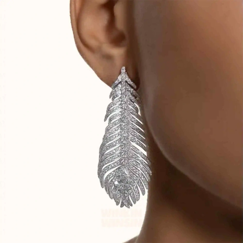 Winkin Winsin MST Top Grade Real 925 Sterling Silver Earrings Stud Jewelry For Women Luxury Brand Feather Drop Earrrings Jewelry