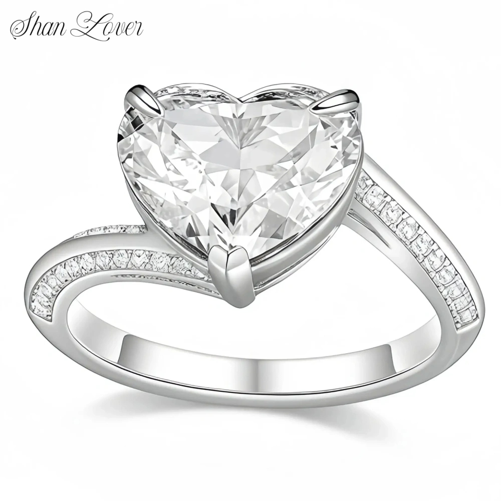 Shanlover Brand Heart Cut Gemstone Rings For Woman high quality Women S925 Real 925 Sterling Silver Ring Zircon Jewelry
