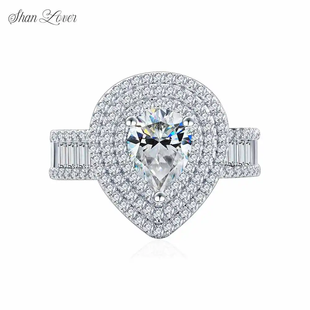 ShanLover Brand Made in MuShan Group MST Top Grade Moissanite Diamond Rings Pear Shaped Process 925 Sterling Silver Ring Jewelry