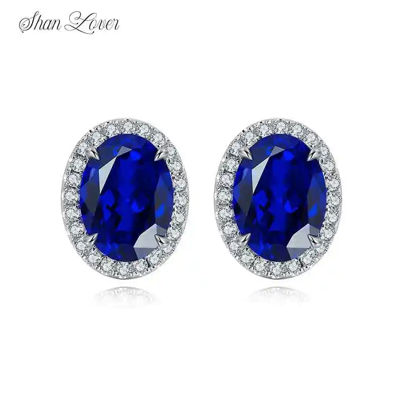 ShanLover Brand Cultivated Sapphire Stud Earrings Zircon 925 Silver Jewelry High Quality Pendant Earrings Certificated Jewelry