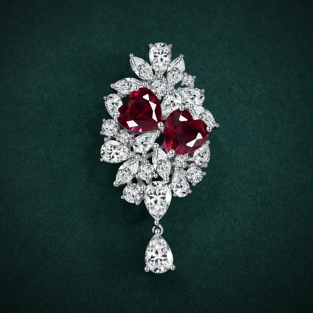 Winkin Winsin New Style S925 Silver 2ct Heart Shape Cultured Ruby 8*8 Light Luxury Niche Design Pendant For Women