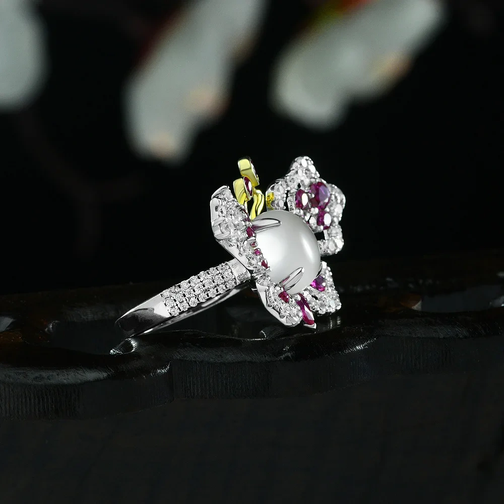 Winkin Winsin 925 Sterling Silver White Round Lab Grown Gemstones Ring Women 4 Carat Butterfly Diamond Ring Jewelry