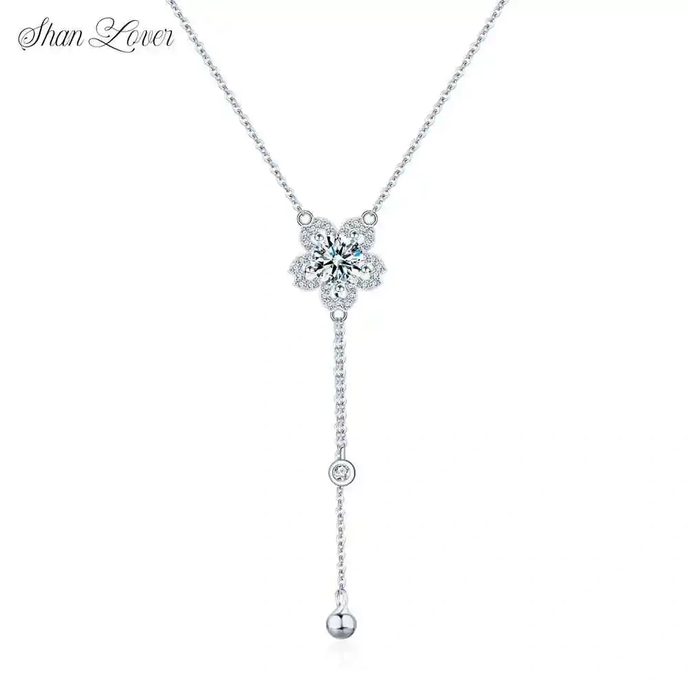 ShanLover Brand MST Grade 1ct Moissanite Pendant Necklace for Women 925 Sterling Silver Chain Necklaces Flower Pendants Jewelry