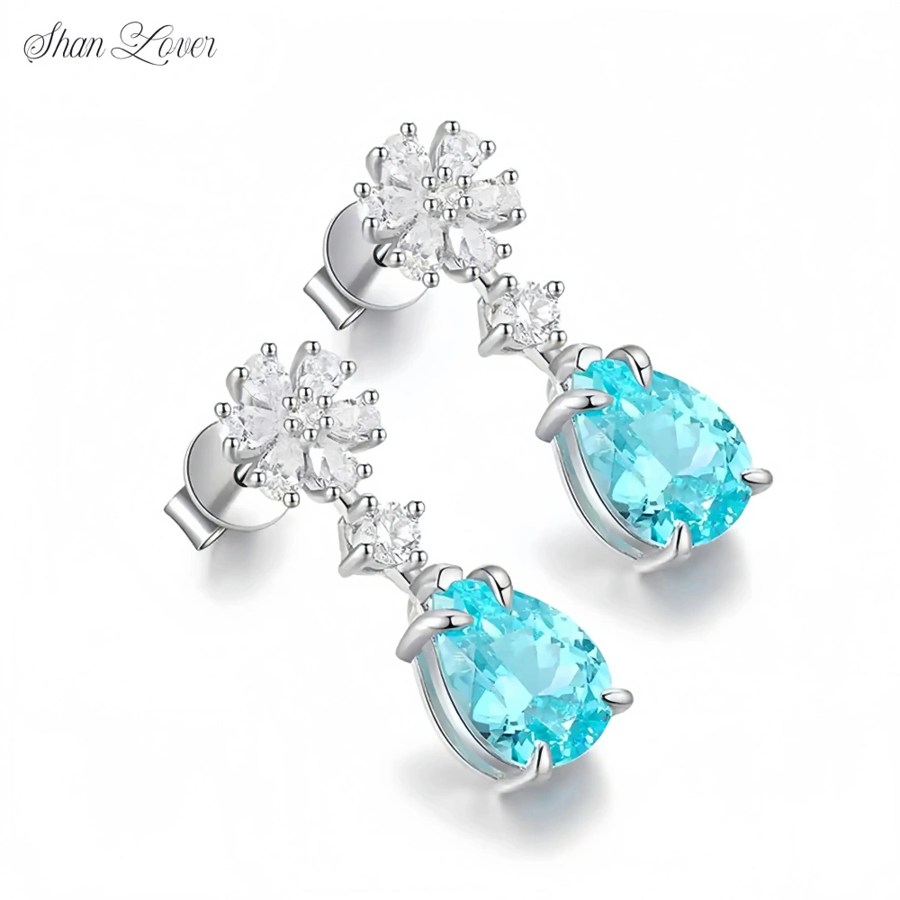 ShanLover Brand Luxury Designer CMA Certificate Lab Grown Gemstones 925 Sterling Silver Paraiba 6.7ct Drop Earrings Jewelry