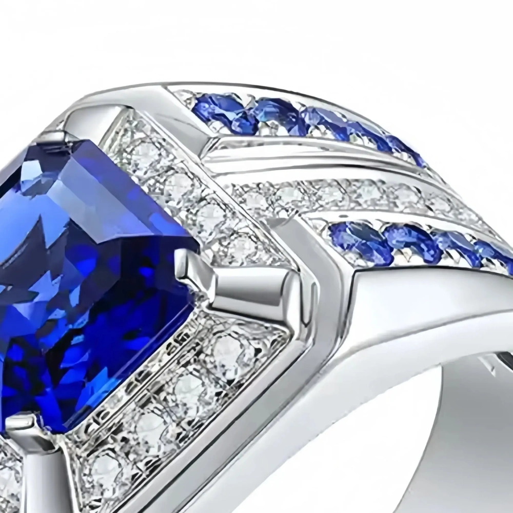 ShanLover Brand Main Gemstone 2.9ct Sapphire Ring MGI Top Grade Lab Grown Gemstones Rings For Man 925 Sterling Silver Jewelry