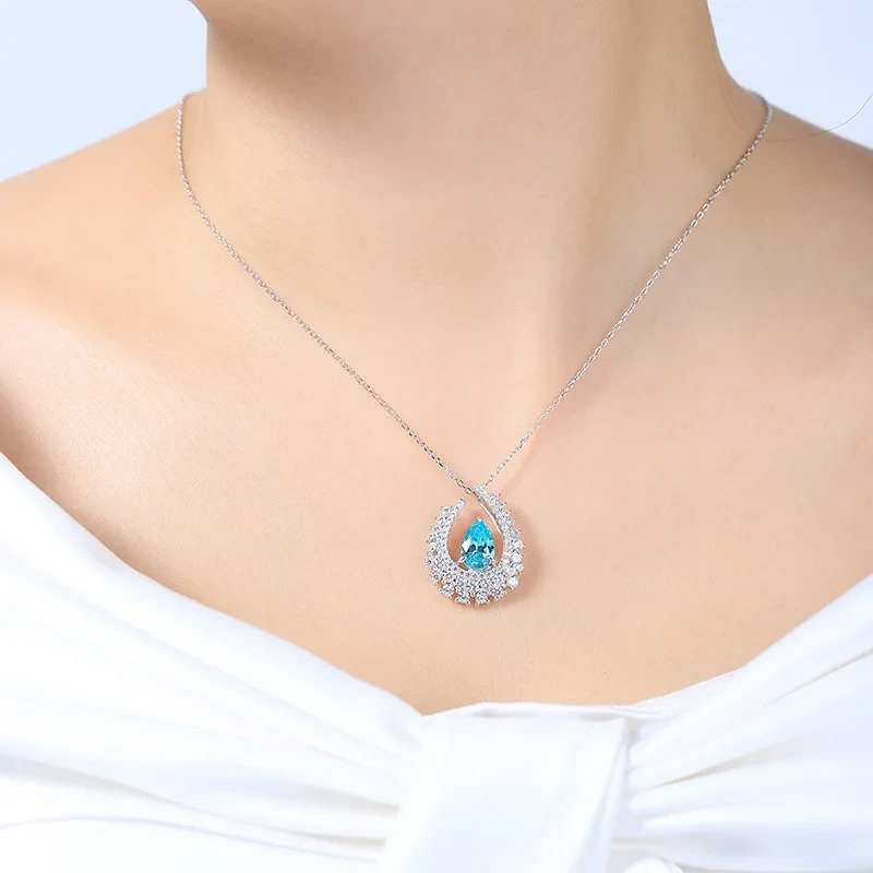 ShanLover Brand Women 925 Sterling Silver Lab Grown Gemstones Pendant Necklace Collarbone Design Unique Fashion Jewelry