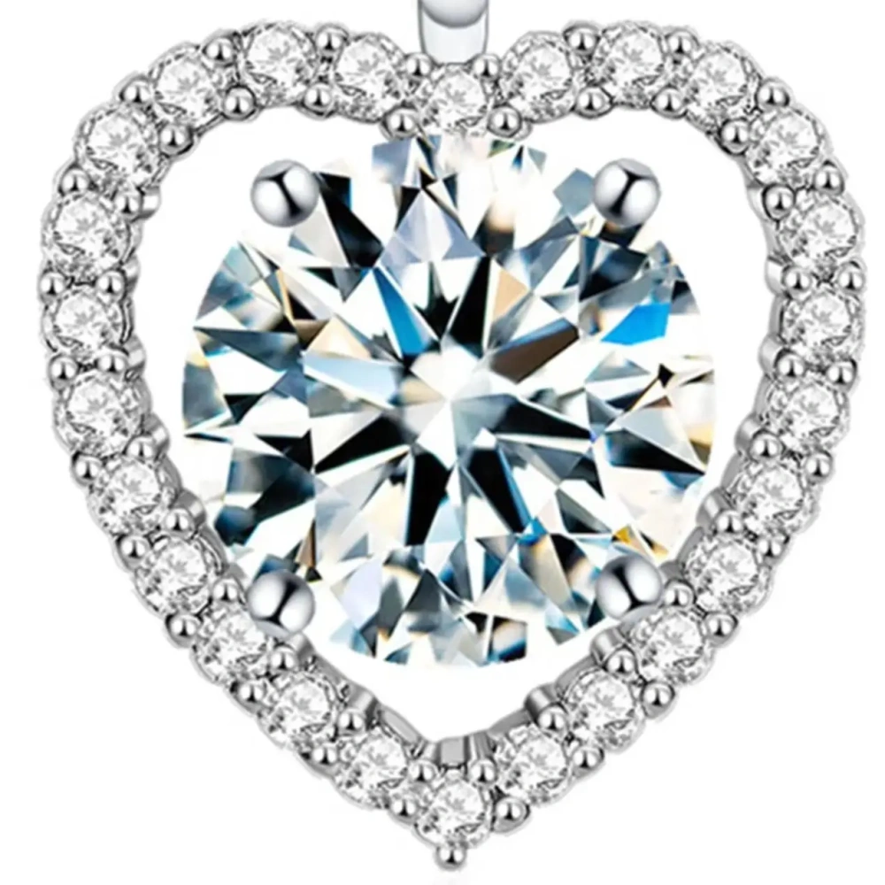 ShanLover Brand Moissanite Diamond Necklace for Women S925 Sterling Silver Heart Shaped Pendant Fashionable Jewelry Accessory