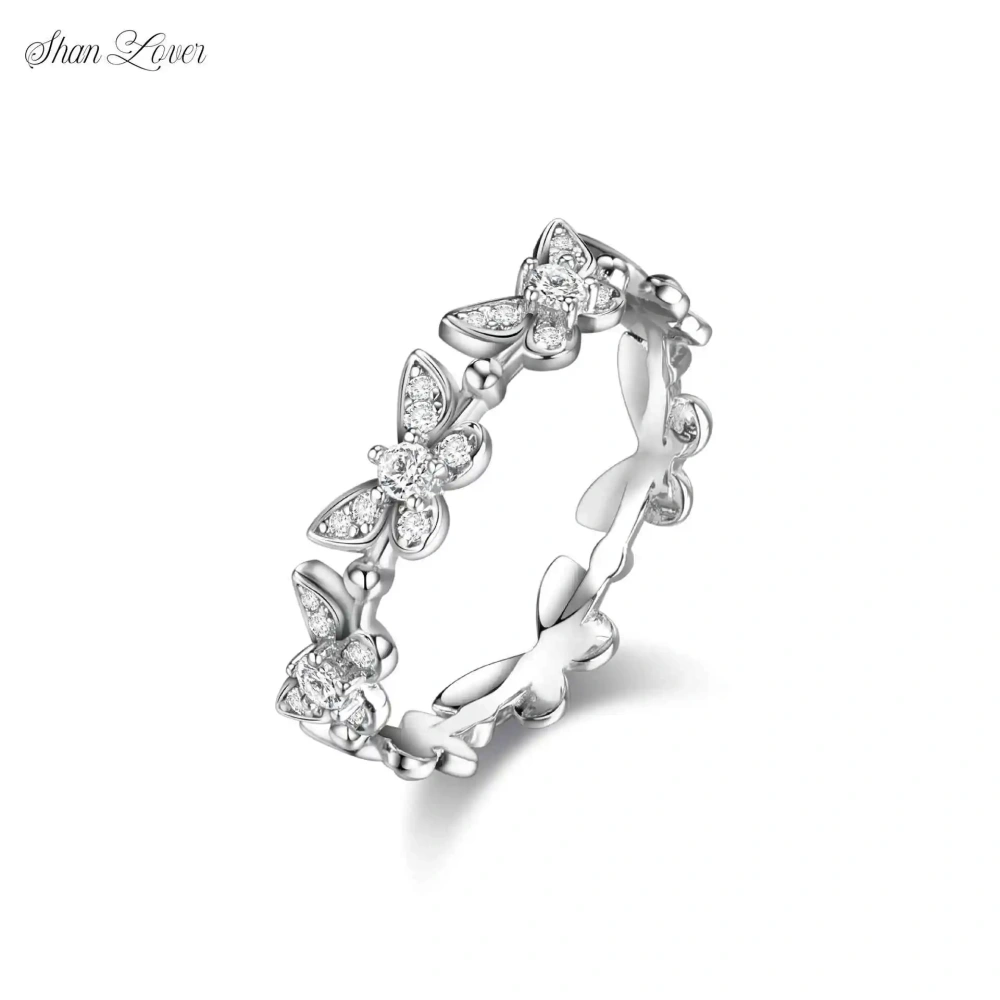 ShanLover  Brand Full Row Mini Butterfly Ring High Quality 925 Sterling Silver Fashionable Niche Design for Women