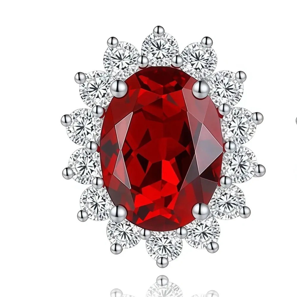 ShanLover Brand Lab Grown Red Stud Earrings Classic Princess Diana Style Retro Feel Diamond Jewelry for Women Jewelry