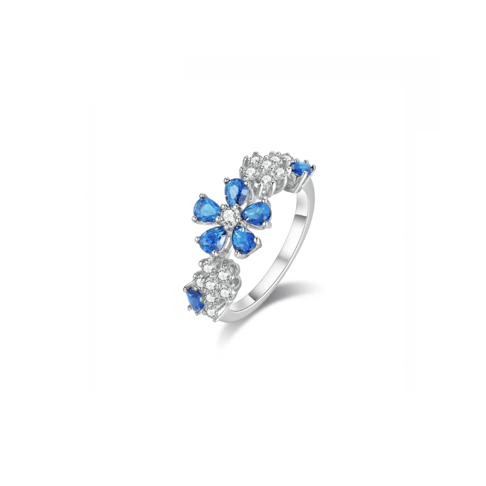 ShanLover Brand Luxury Designer S925 Real 925 Sterling Silver Ring for Woman Fashion Blue Gemstones Flower Design Jewelry