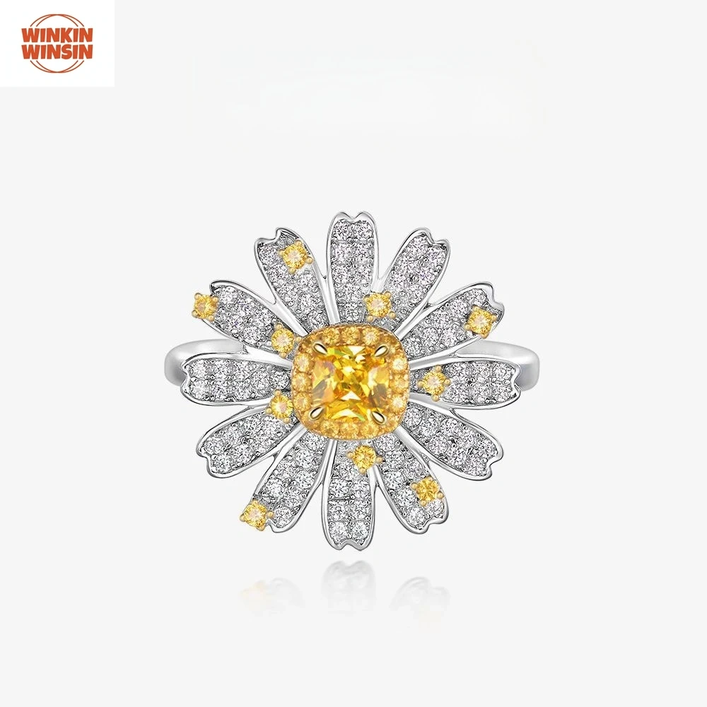 Winkin WinsinS925 Square 4*4 Flower Jewelry For Women, Fashionable, Personalized, Luxurious, 25 Points, Creative