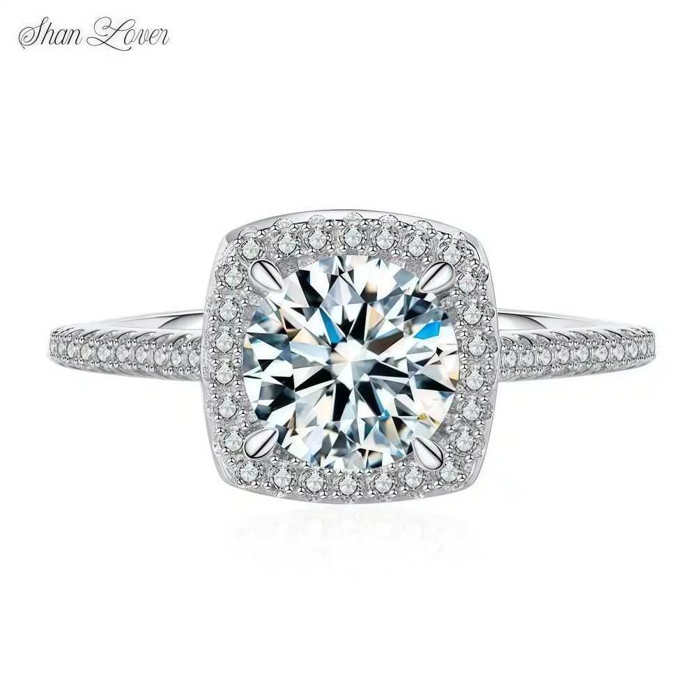 ShanLover Brand 1ct Moissanite Diamond Ring S925 Sterling Silver Square Baguette Cut Engagement Ring with Accented Diamonds