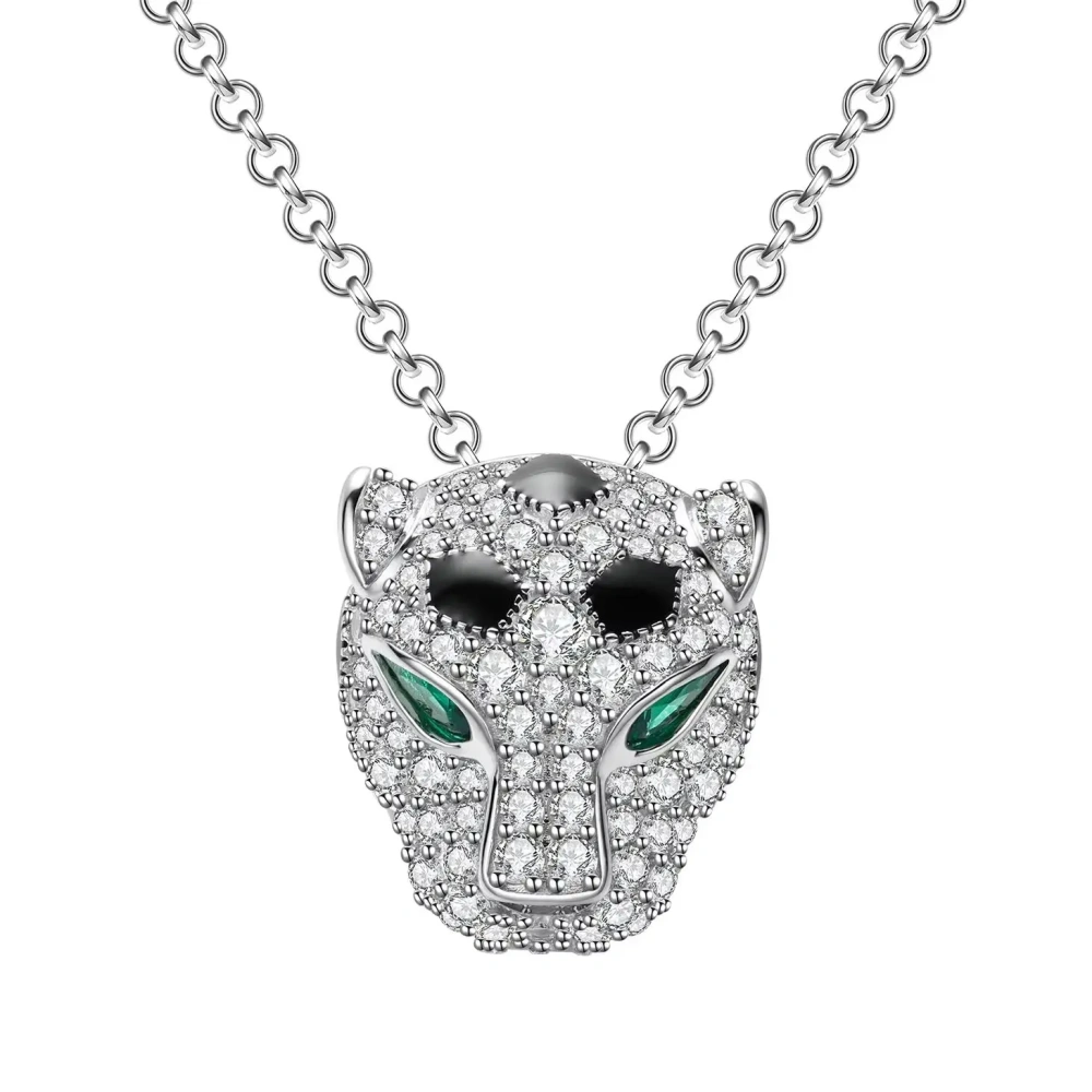 ShanLover Luxury Brand New S925 Real 925 Sterling Silver Cheetah Leopard Face Drop Pendant Necklaces Jewelry For Woman Man Girl