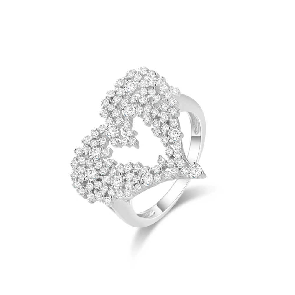 ShanLover Brand S925 925 Sterling Silver Ring for Lovers Woman Man Dazzling Heart Full Diamonds High-Quality Gemstones Jewelry