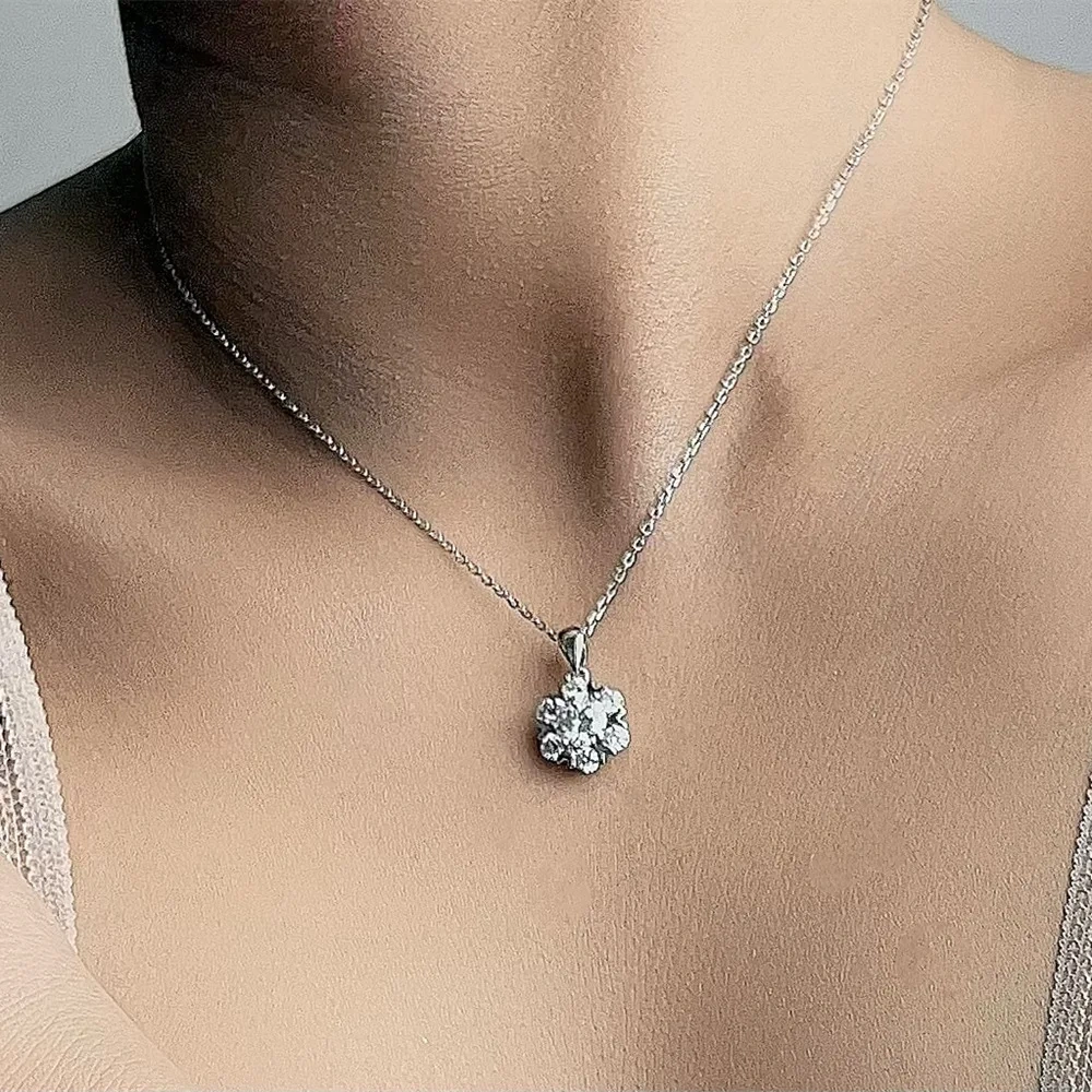 ShanLover  Brand Moissanite Necklace for Women S925 Sterling Silver Snowflake Pendant Simple Fashionable Jewelry Accessory