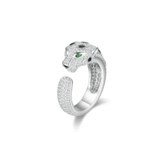ShanLover Brand 925 Sterling Silver Rings Full Diamond Leopard Head Open Ring for Women Trendy European American Fashion Jewelry