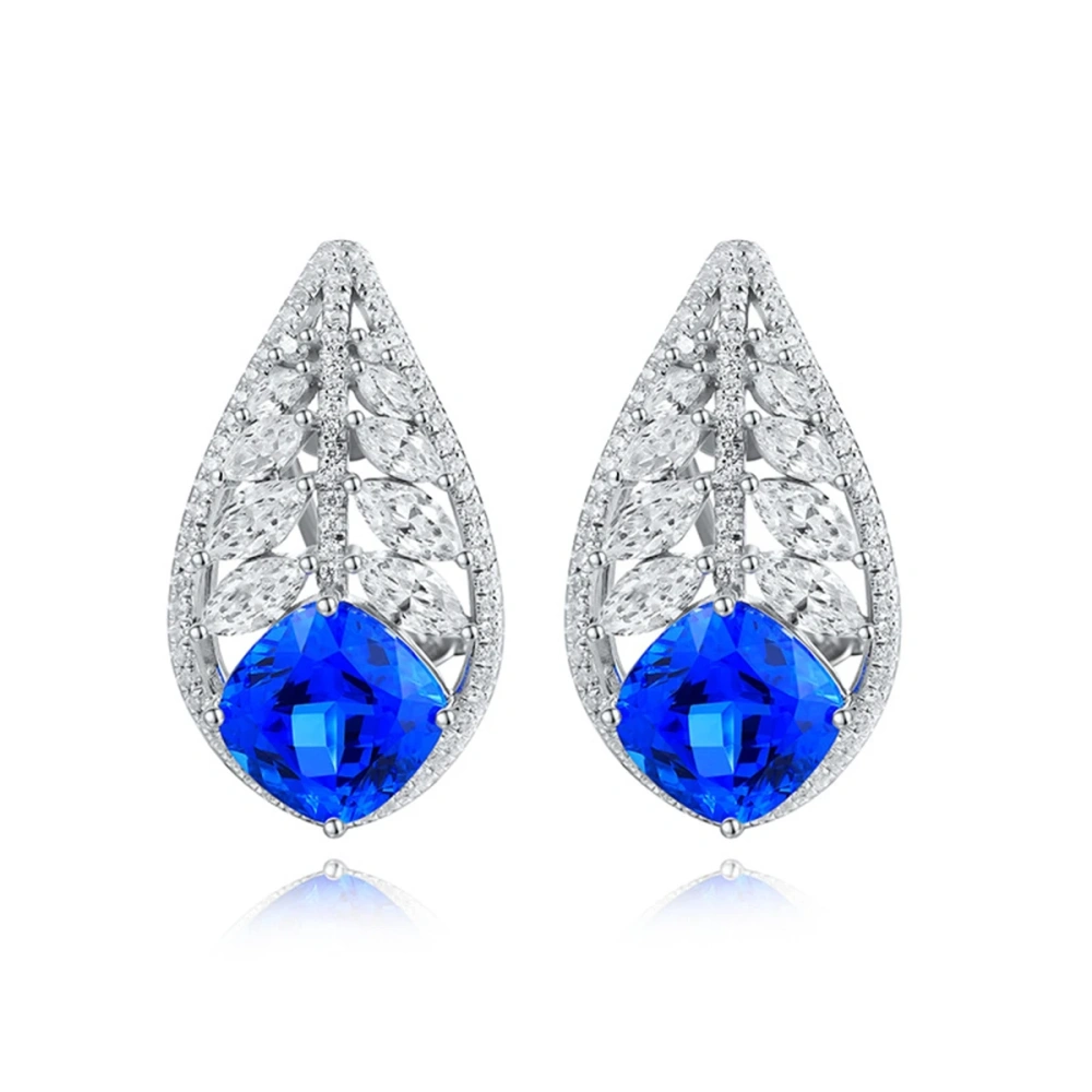 ShanLover Brand 1.58ct Luxury Lab Grown Gemstones Leaf Shaped Spinel 925 Sterling Silver Diamond Earrings For Women Jewelry